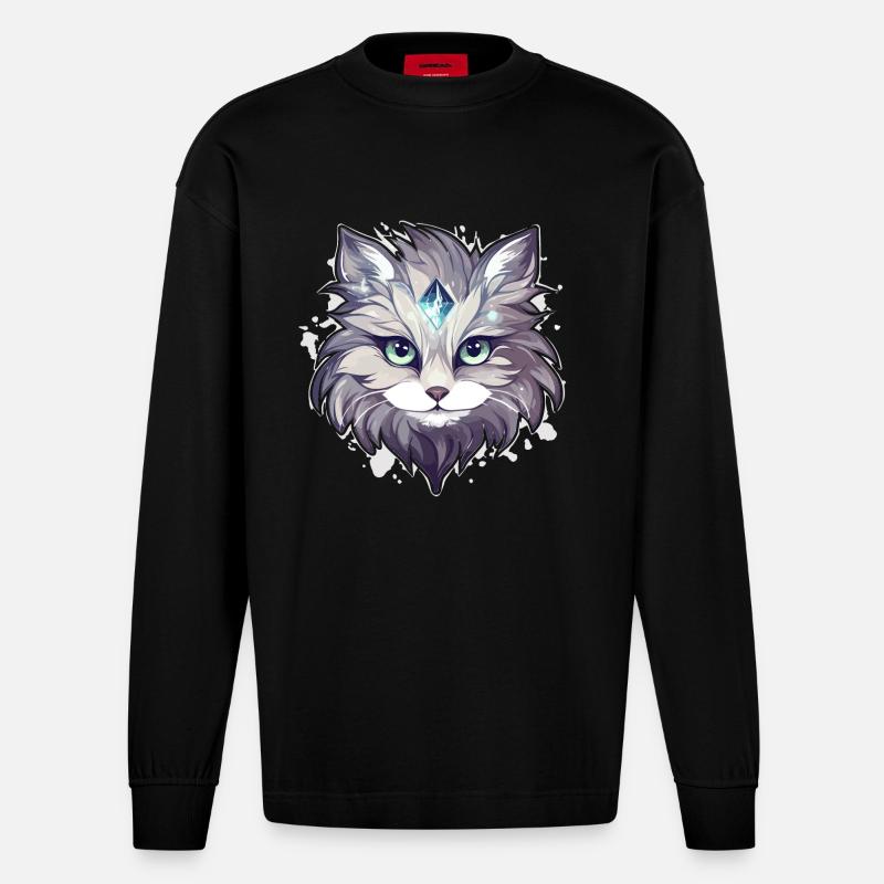 Chat - illustration - Manches longues bio épais oversize fabriqué en UE - SOLID BLACK
