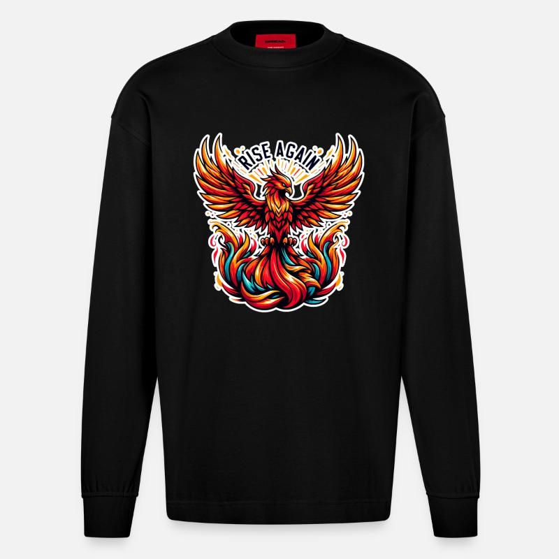 Rise Again - Phönix Illustration - Heavyweight Oversized Organic Langarmshirt Made in EU - SOLID BLACK