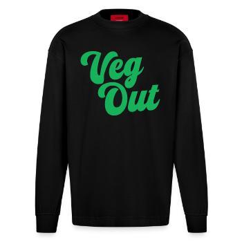 Veg Out - Heavyweight Oversized Organic Longsleeve Shirt Made in EU - SOLID BLACK - Front