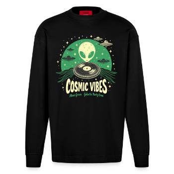Cosmic Vibes - Heavyweight Oversized Organic Langarmshirt Made in EU - SOLID BLACK - Vorne