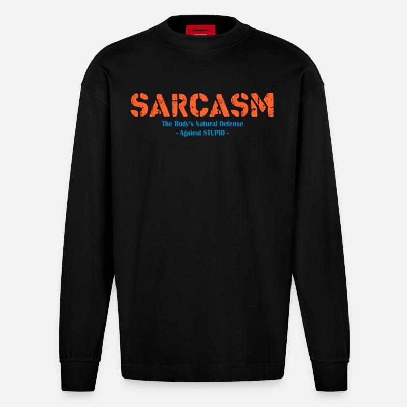 Sarkasmus Sarkastisch - Body's Defense Grafik - Heavyweight Oversized Organic Langarmshirt Made in EU - SOLID BLACK