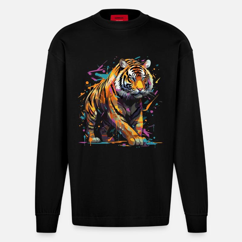 Wütender Tiger. Wut im Graffiti-Stil. - Heavyweight Oversized Organic Langarmshirt Made in EU - SOLID BLACK