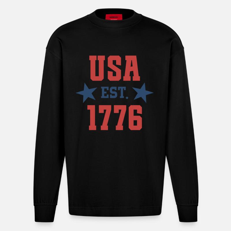 États-Unis Est 1776 - Manches longues bio épais oversize fabriqué en UE - SOLID BLACK