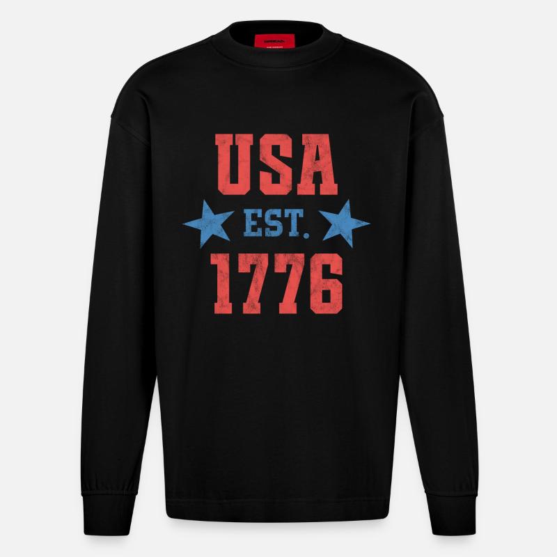 États-Unis Est 1776 - Manches longues bio épais oversize fabriqué en UE - SOLID BLACK