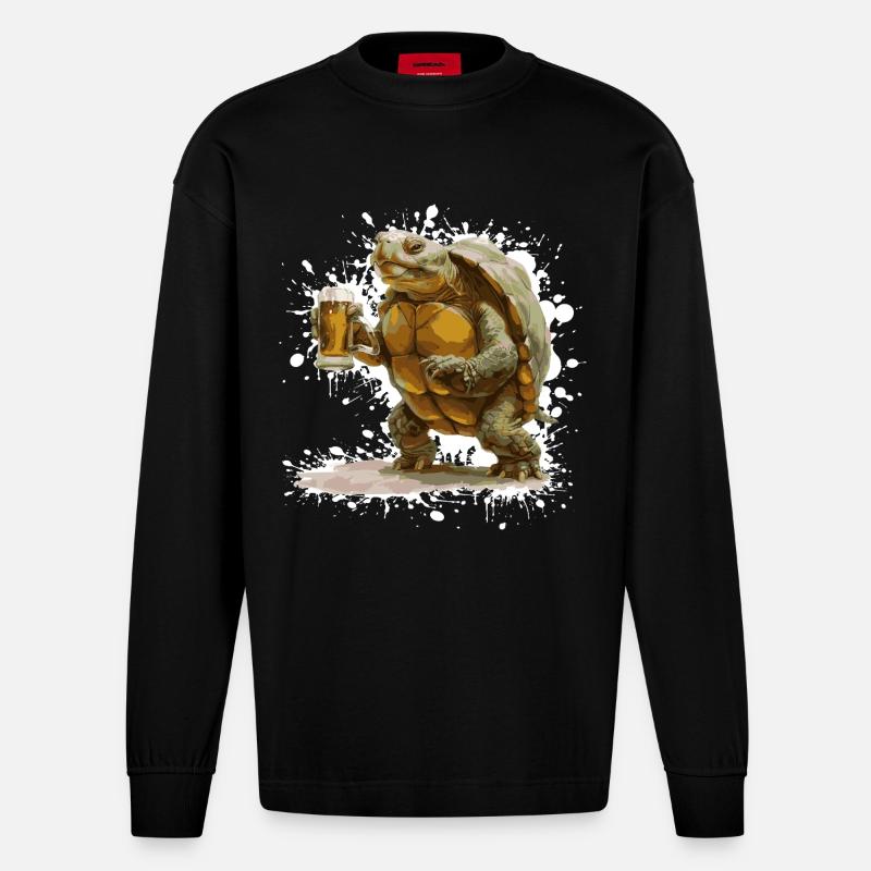 Turtle Beer Funny - Heavyweight Oversized Organic Longsleeve Shirt Made in EU - SOLID BLACK