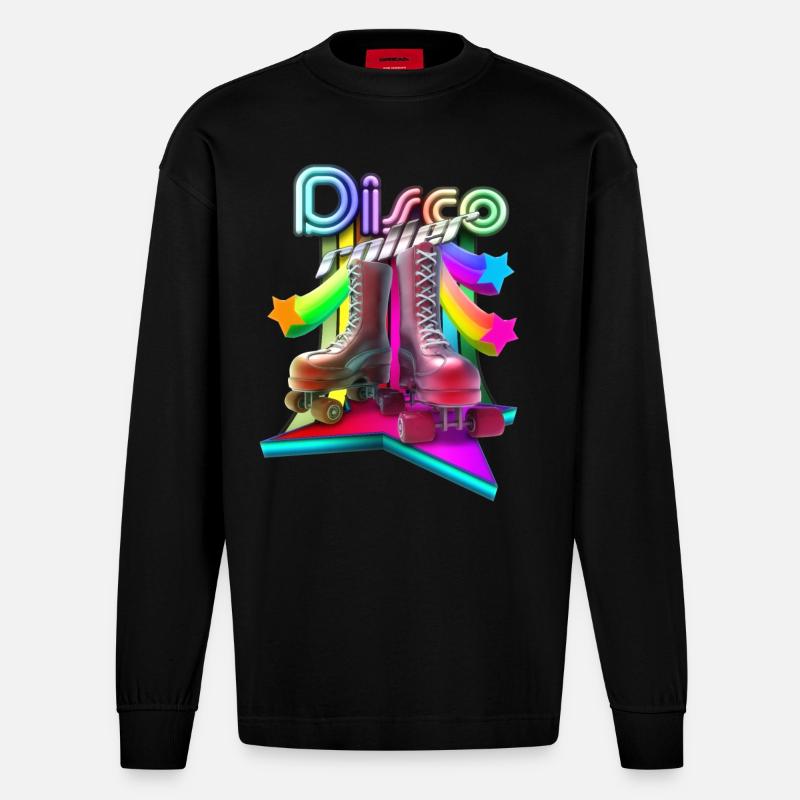 Disco rouleau 3D - Manches longues bio épais oversize fabriqué en UE - SOLID BLACK