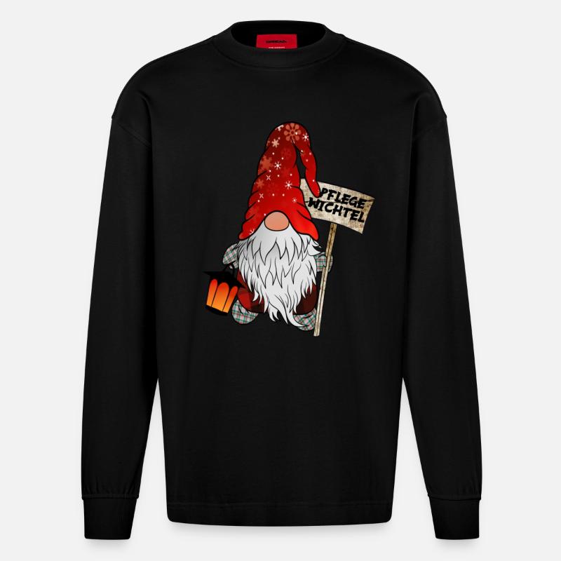 Gnome de Noël de soin - Manches longues bio épais oversize fabriqué en UE - SOLID BLACK