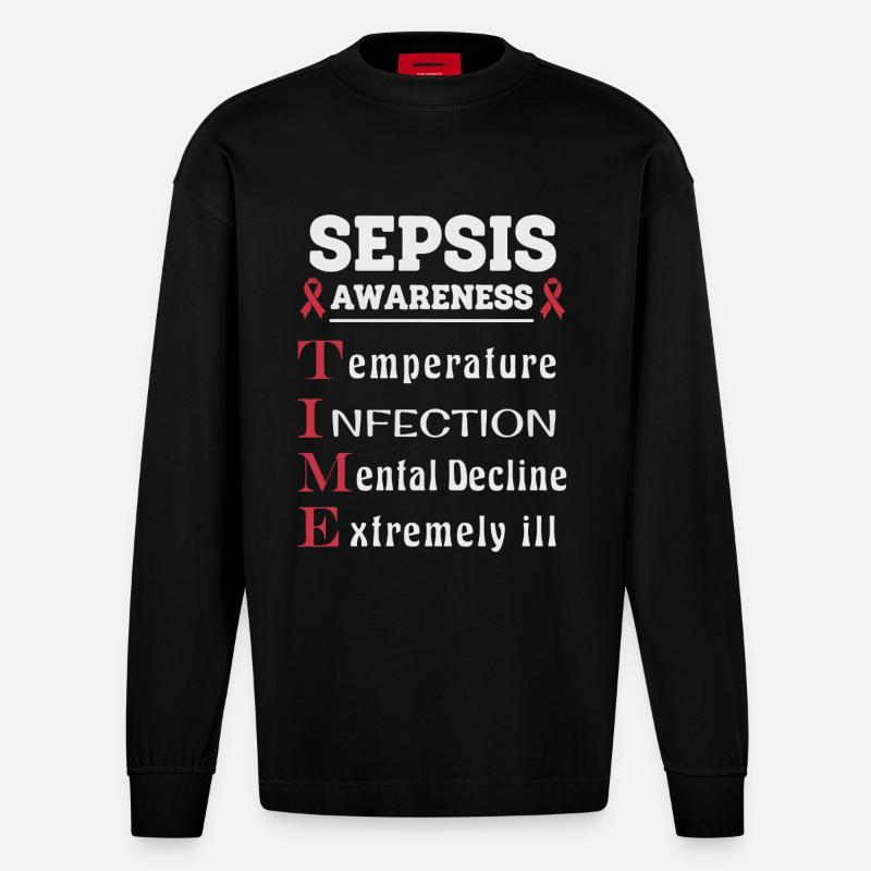 Sepsis Aufklärung T.I.M.E. Leitfaden - Heavyweight Oversized Organic Langarmshirt Made in EU - SOLID BLACK
