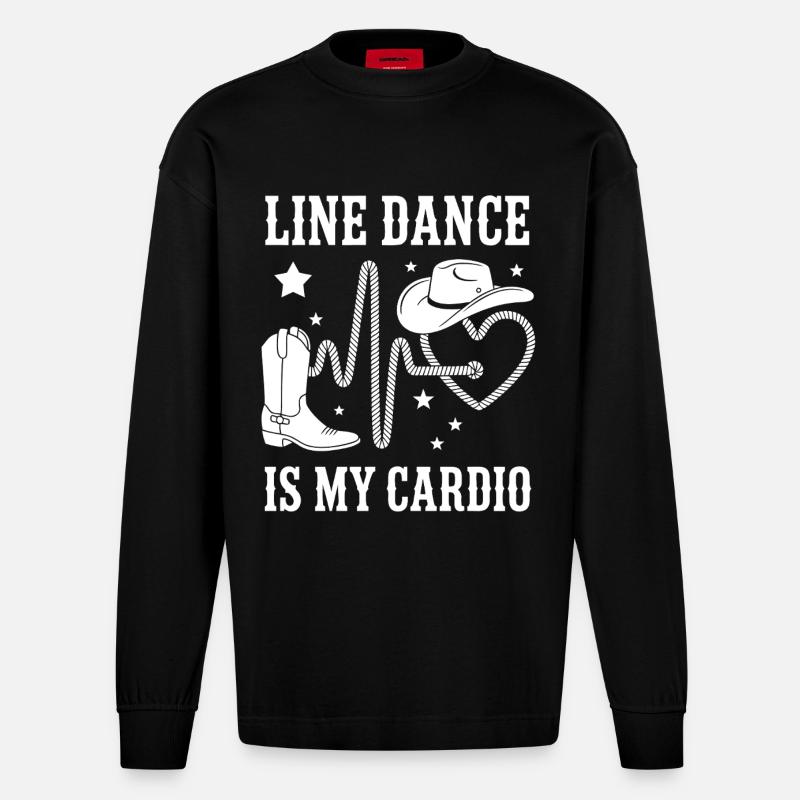 Line Dance Cardio Stil - Heavyweight Oversized Organic Langarmshirt Made in EU - SOLID BLACK