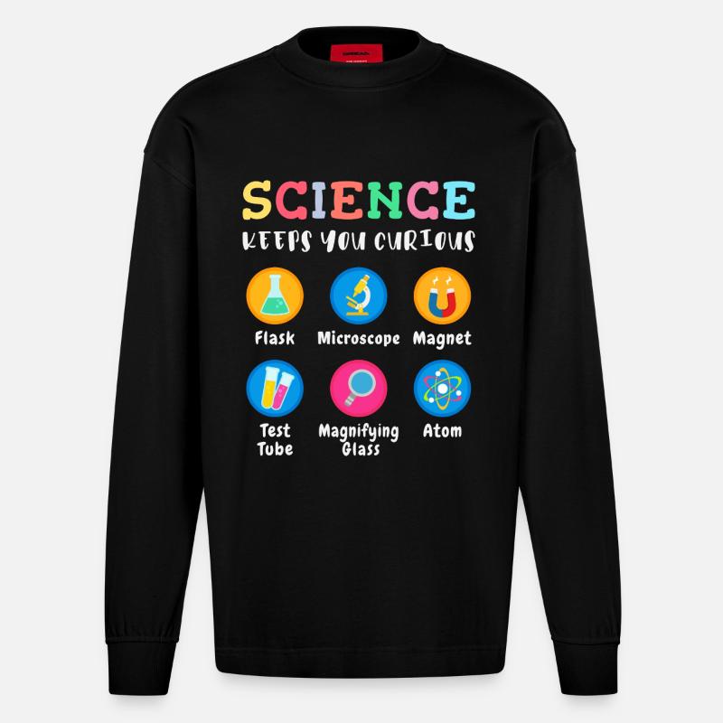 La science suscite la curiosité - Manches longues bio épais oversize fabriqué en UE - SOLID BLACK