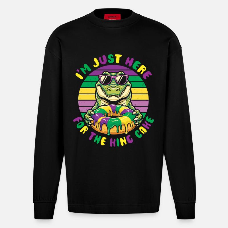 King Cake Mardi Gras Aligator - Heavyweight Oversized Organic Langarmshirt Made in EU - SOLID BLACK