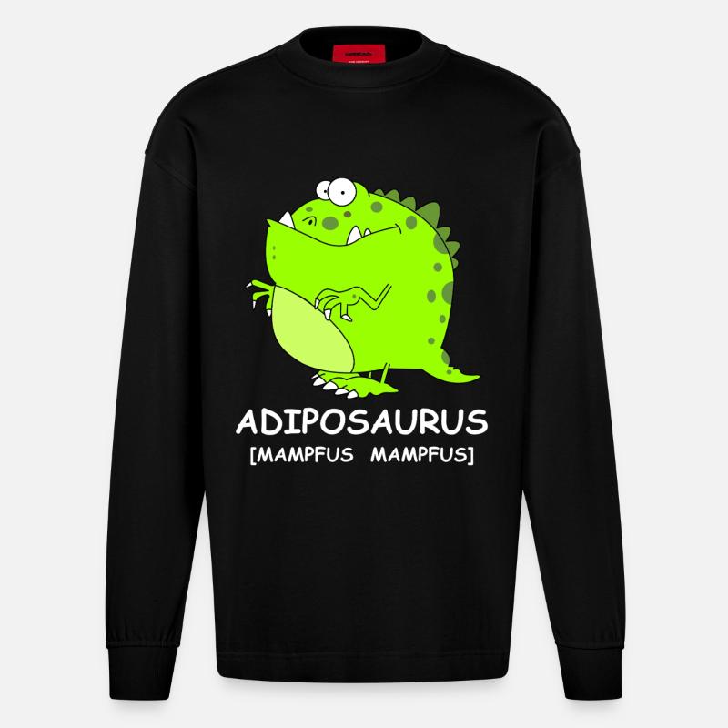 Adiposaursus Dino-Comic - Heavyweight Oversized Organic Langarmshirt Made in EU - SOLID BLACK