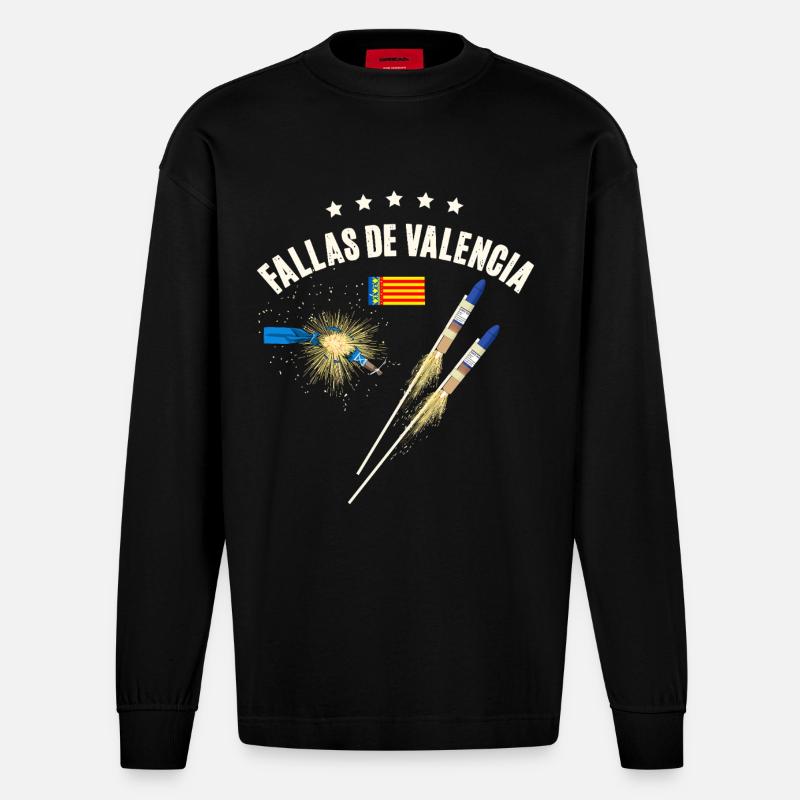 Feux d’artifice de Fallas de Valencia - Manches longues bio épais oversize fabriqué en UE - SOLID BLACK
