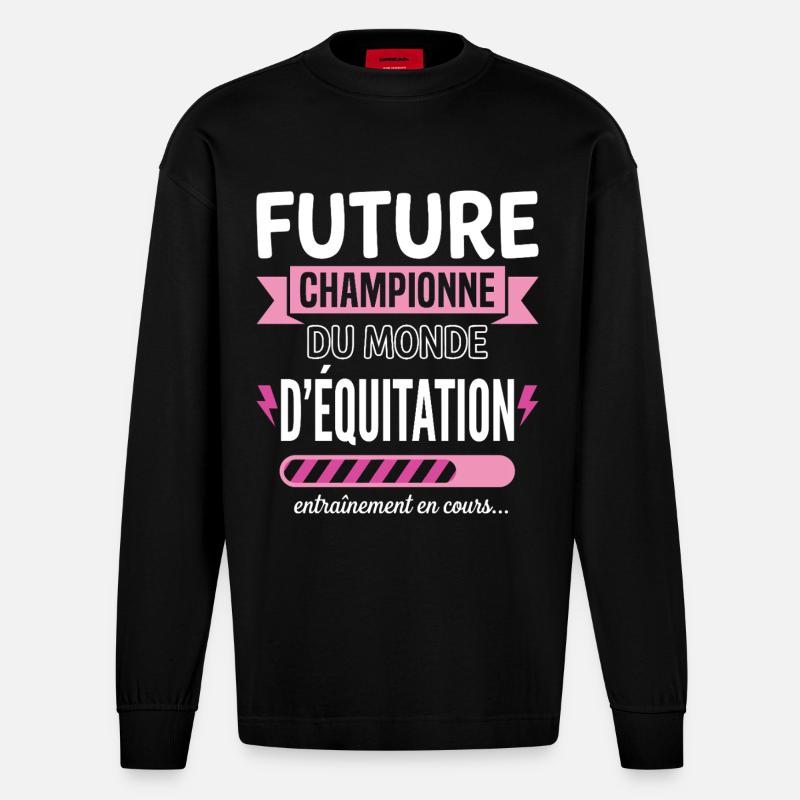 Future Championne Équitation Cavalière - Manches longues bio épais oversize fabriqué en UE - SOLID BLACK