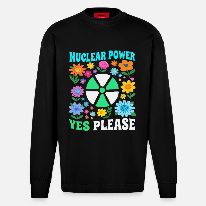 Atomkraft ja bitte mit Blumen - Manches longues bio épais oversize fabriqué en UE - SOLID BLACK
