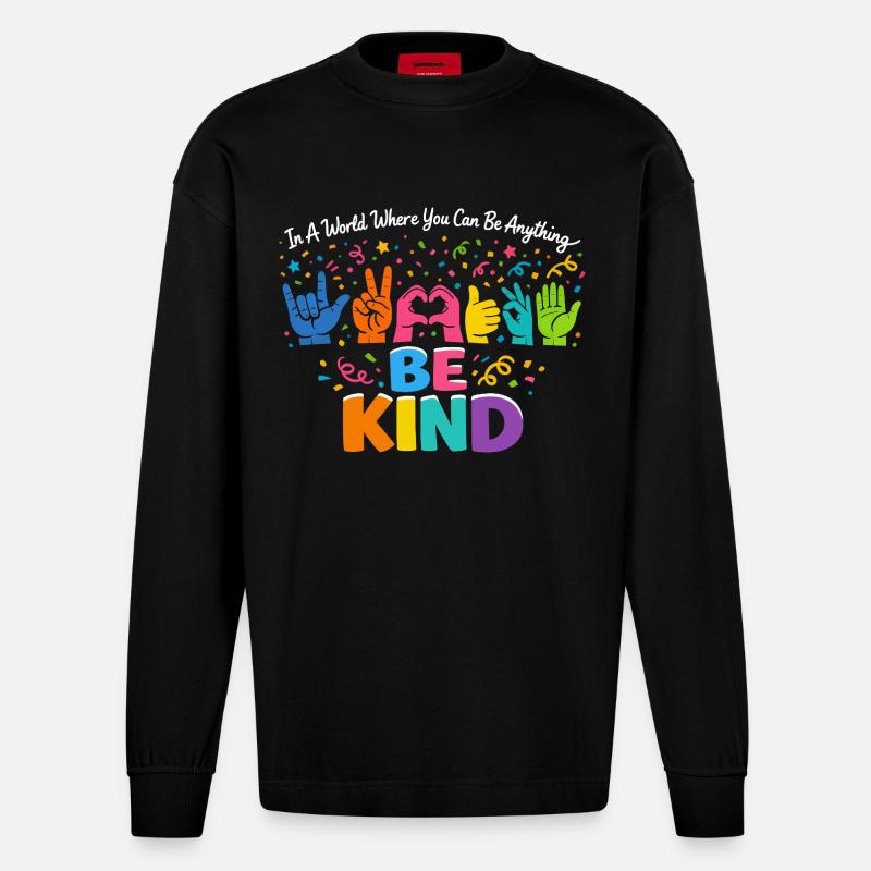 Sei freundlich Gebärdensprache inklusiv - Heavyweight Oversized Organic Langarmshirt Made in EU - SOLID BLACK
