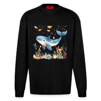baleine mignon mignon bébé enfants animal baleine bleue aquarelle - Manches longues bio épais oversize fabriqué en UE - SOLID BLACK - Devant