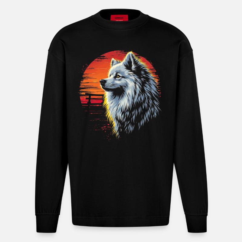 Samojede Hund Retro - Heavyweight Oversized Organic Langarmshirt Made in EU - SOLID BLACK