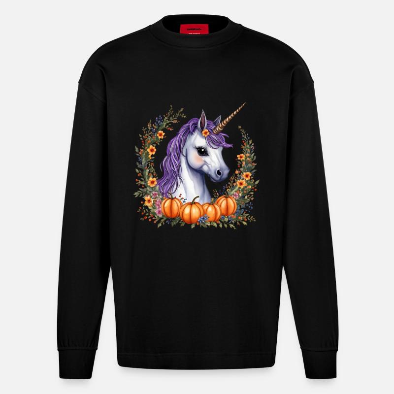Poney d’Halloween - Manches longues bio épais oversize fabriqué en UE - SOLID BLACK