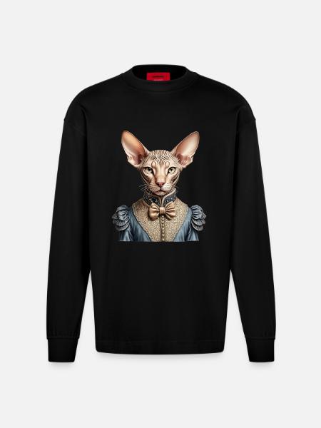 Victorian sphynx cat - Heavyweight Oversized Organic Longsleeve Shirt Made in EU - SOLID BLACK