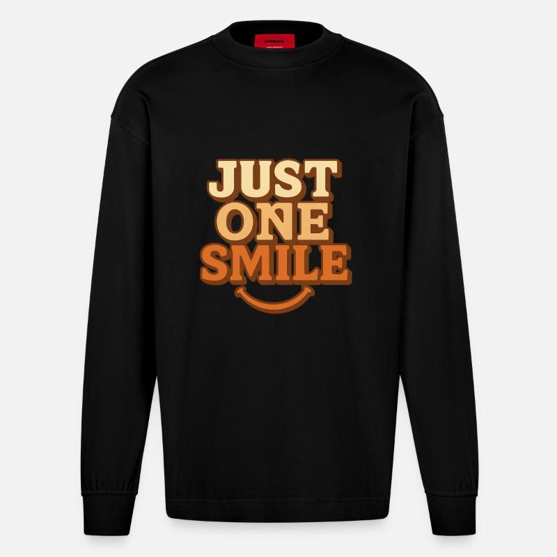 ''JUST ONE SMILE'' - Manches longues bio épais oversize fabriqué en UE - SOLID BLACK