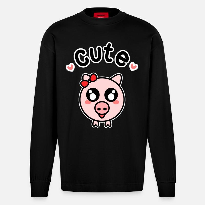 Süßes Schwein Schweinchen Bauer - Heavyweight Oversized Organic Langarmshirt Made in EU - SOLID BLACK