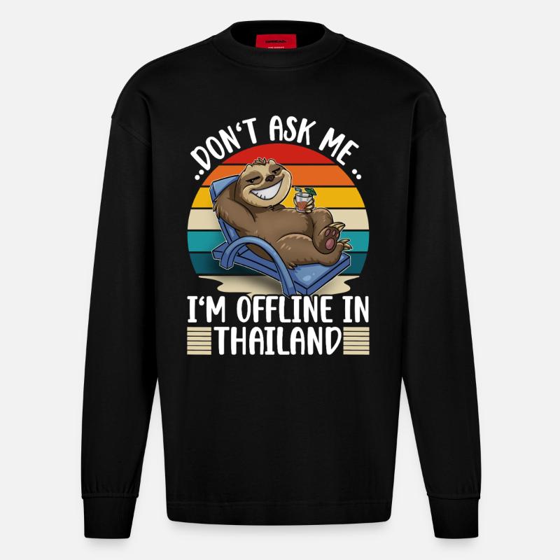Voyage de vacances en Thaïlande - Manches longues bio épais oversize fabriqué en UE - SOLID BLACK