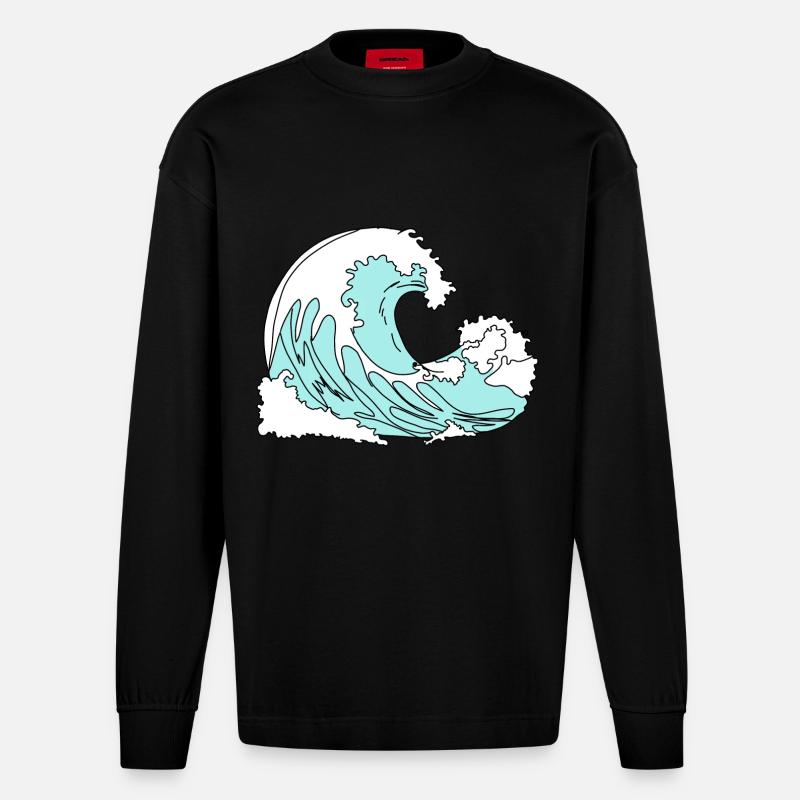 Vague Style Bande Dessinée Rétro - Manches longues bio épais oversize fabriqué en UE - SOLID BLACK