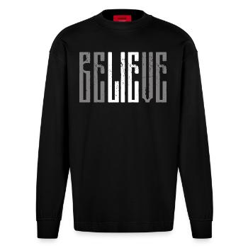 Believe Lie Sarcasm - Heavyweight Oversized Organic Longsleeve Shirt Made in EU - SOLID BLACK - Front