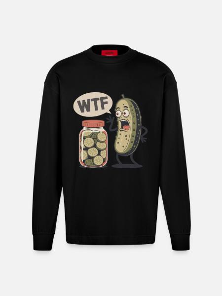 Funny Dill Pickle - Heavyweight Oversized Organic Longsleeve Shirt Made in EU - SOLID BLACK