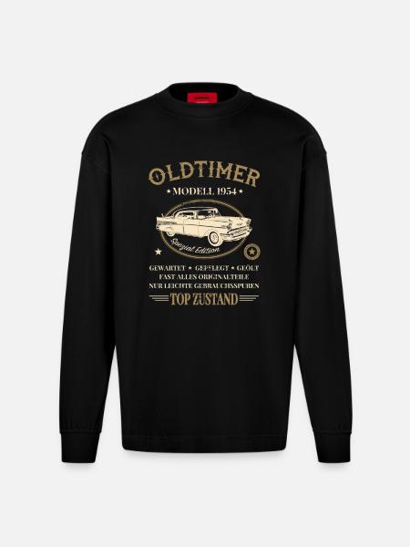 Oldtimer Baujahr 1954 - Heavyweight Oversized Organic Langarmshirt Made in EU - SOLID BLACK