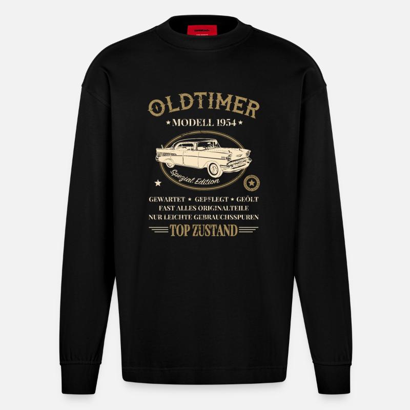 Oldtimer Baujahr 1954 - Heavyweight Oversized Organic Langarmshirt Made in EU - SOLID BLACK