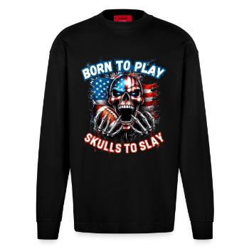 Conception de football crâne avec drapeau américain - Manches longues bio épais oversize fabriqué en UE - SOLID BLACK - Devant