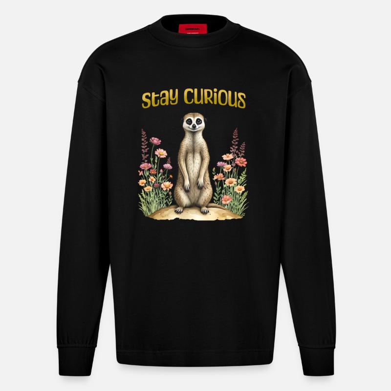 Bleib neugierig, süßes Erdmännchen - Heavyweight Oversized Organic Langarmshirt Made in EU - SOLID BLACK