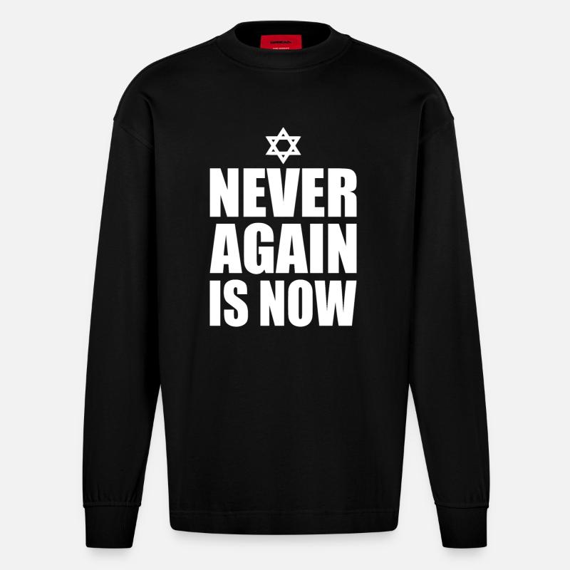 Never again is now - Heavyweight Oversized Organic Langarmshirt Made in EU - SOLID BLACK
