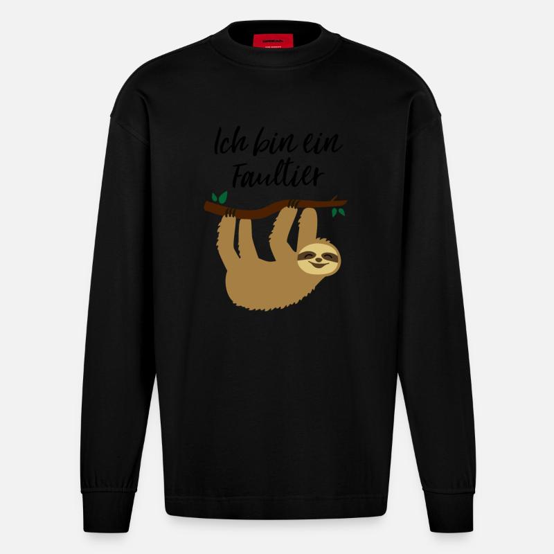 Ich bin ein Faultier - Heavyweight Oversized Organic Langarmshirt Made in EU - SOLID BLACK