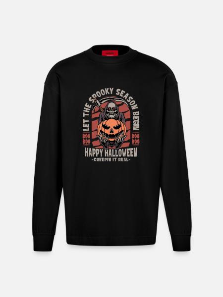Halloween Grim Reaper with Pumpkin - Heavyweight Oversized Organic Longsleeve Shirt Made in EU - SOLID BLACK