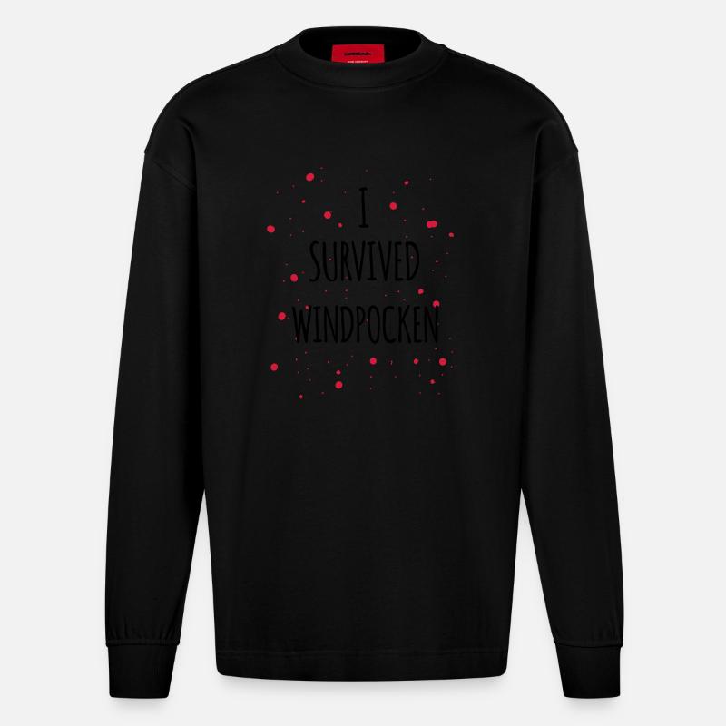 I survived Windpocken 2c - Heavyweight Oversized Organic Langarmshirt Made in EU - SOLID BLACK