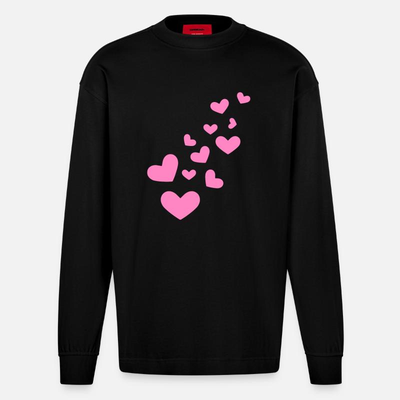 Hearts heart pattern gift - Heavyweight Oversized Organic Longsleeve Shirt Made in EU - SOLID BLACK