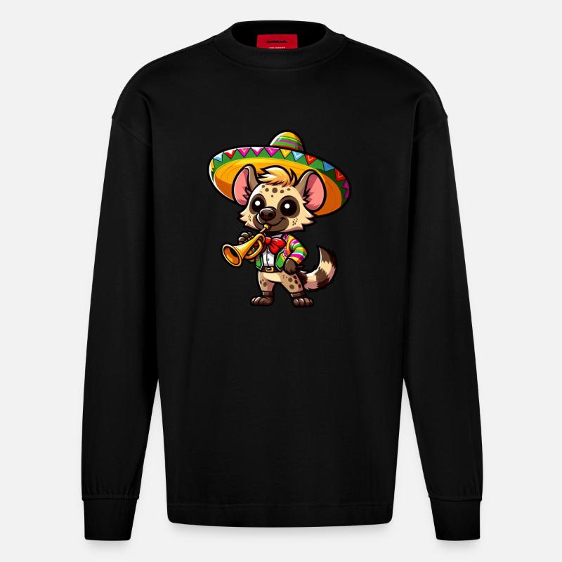 Cinco de Mayo Hyäne Trompeter - Heavyweight Oversized Organic Langarmshirt Made in EU - SOLID BLACK
