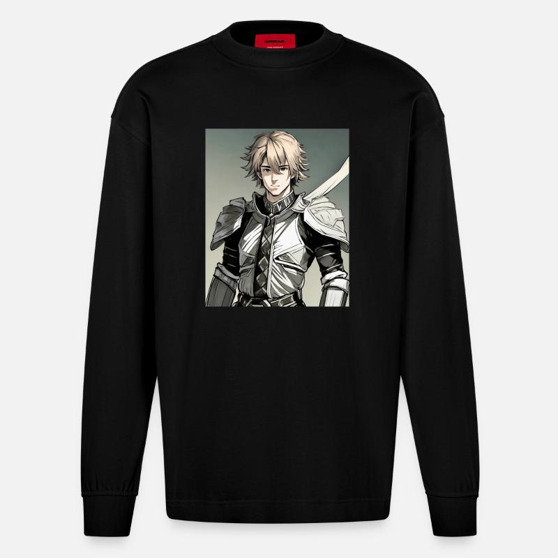 Anime Held - Heavyweight Oversized Organic Langarmshirt Made in EU - SOLID BLACK