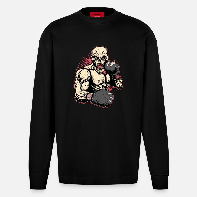 Boxer skull MMA Fighter UFC - Manches longues bio épais oversize fabriqué en UE - SOLID BLACK