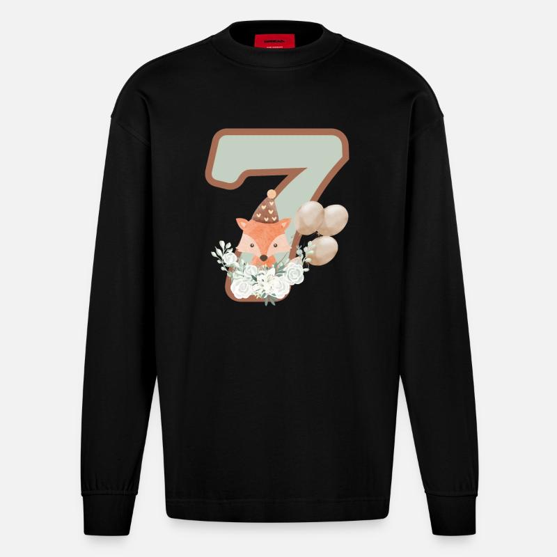 7e anniversaire renard fleurs - Manches longues bio épais oversize fabriqué en UE - SOLID BLACK