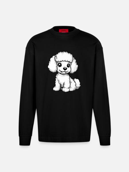 Poodle Dog Comic Cute - Heavyweight Oversized Organic Longsleeve Shirt Made in EU - SOLID BLACK