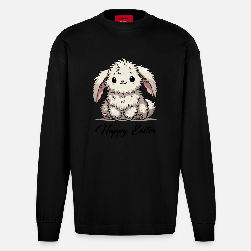 Bunny Comic Animal - Manches longues bio épais oversize fabriqué en UE - SOLID BLACK