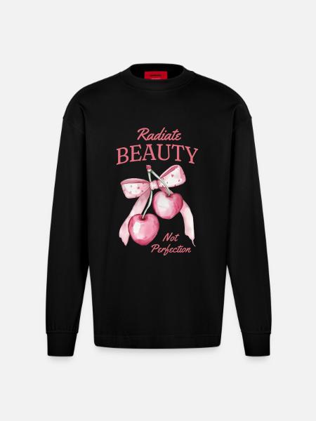 Kirschen Obstliebe Sauerkirschen Vitamine - Heavyweight Oversized Organic Langarmshirt Made in EU - SOLID BLACK