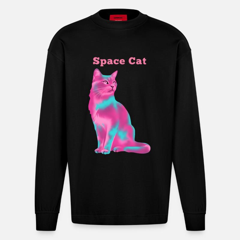 Chat de l’espace - Manches longues bio épais oversize fabriqué en UE - SOLID BLACK