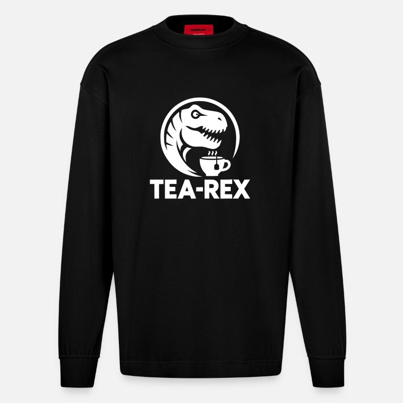 Humour de bureau d’animal Logo Tea-Rex drôle - Manches longues bio épais oversize fabriqué en UE - SOLID BLACK