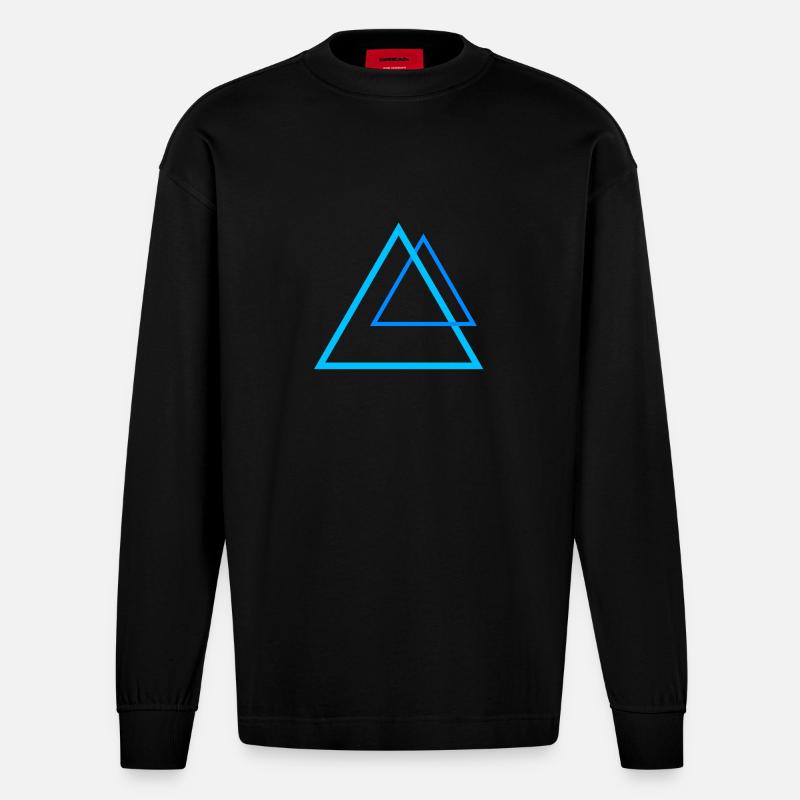 Kraft Pyramiden in blau - Heavyweight Oversized Organic Langarmshirt Made in EU - SOLID BLACK