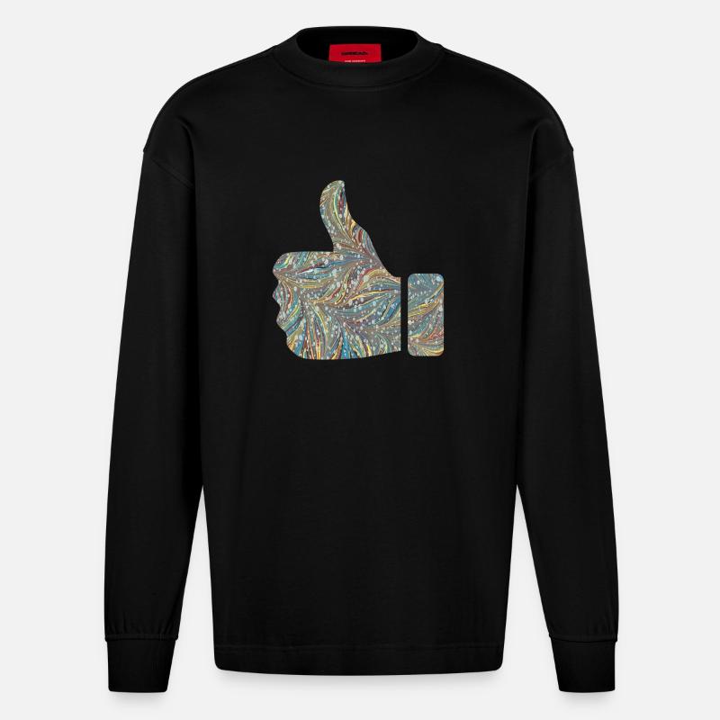 handzeichen like e 201 - Heavyweight Oversized Organic Langarmshirt Made in EU - SOLID BLACK